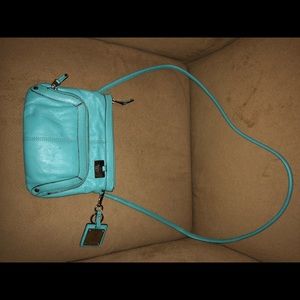 Teal Mint Blue over the shoulder Tiganello purse